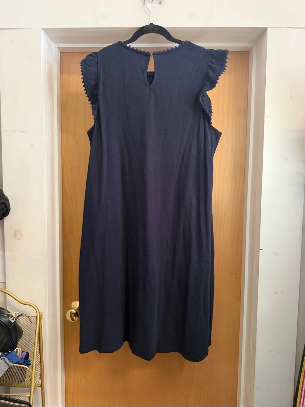 Boden Women’s Navy 100% Cotton Ruffle Sleeve Pom Pom Trim Dress. Size: 12L - Picture 4 of 5